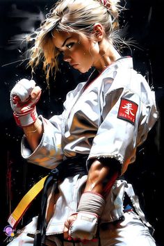 a painting of a woman in karate gear