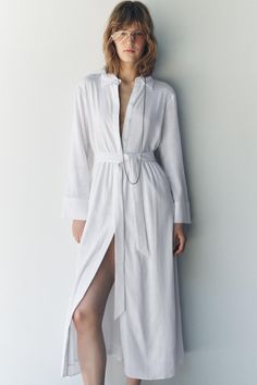 Elegant Summer Viscose Shirt Dress, Elegant Linen Dress With Relaxed Fit, Elegant Relaxed Fit Linen Dress, Elegant Viscose Shirt Dress For Summer, Chic Spring Shirt Dress With Tie Fastening, Elegant Relaxed Fit Linen Shirt Dress, Daywear Viscose Maxi Dress With Tie Waist, Long Sleeve Shirt Dress With Tie Waist For Brunch, Elegant Shirt Dress With Tie Waist For Brunch