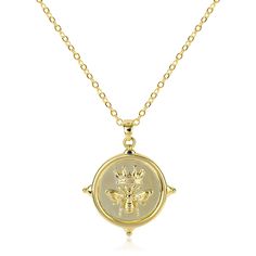 PRICES MAY VARY. 🐝GOLD BEE PENDANT NECKLACE🐝The elegant gold bee coin pendant necklace features a simple yet sturdy cable chain. The pendant is round and coin-shaped with a delicately raised edge. In the center, a lifelike bee is intricately engraved, appearing as if it’s in mid-flight. Above the bee, a crown engraving adds a touch of nobility and elegance. 🐝CROWN BEE COIN NECKLACE🐝The fashionable gold bee coin pendant necklace makes it suitable for any occasion. Whether for daily wear, busi 9ct Gold Pendant Necklace, Alex Monroe Bee Necklace, Coin Pendant Necklace, Bee Pendant, Gold Bee, Bee Necklace, Bee Charms, Medallion Necklace, Disc Pendant