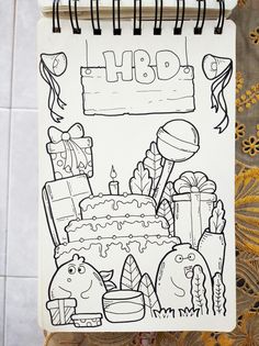 a coloring book with an image of a birthday cake