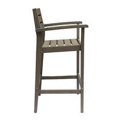 an outdoor bar stool with armrests and back rests against a white background,