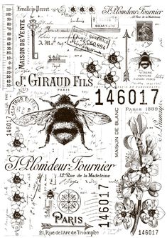 a drawing of a bee and flowers with words written in french on the bottom right hand corner