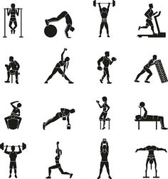 black and white silhouettes of people doing different exercises