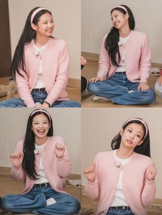 Pink Cardigan Outfit, Korean Fits, Simple Outfits For School, Headband Outfit, Tv Show Outfits, Pink Kpop, Pink Cardigan, Plaid Fashion