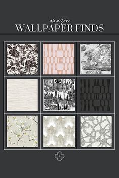 the cover of wallpaper finds magazine, featuring black and white images with different patterns