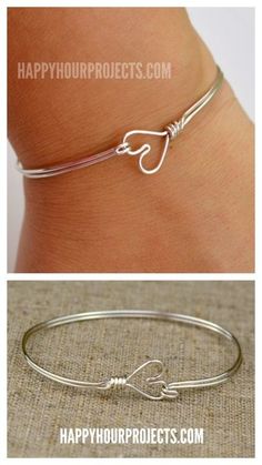 two pictures of the same bracelet and one with a heart on it, both in different colors