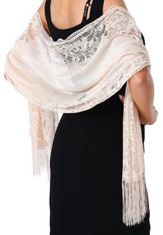 PRICES MAY VARY. Made from polyester, this delicate lace shawl and wrap boasts a soft and luxurious texture. The intricate lacework adds an element of romance, making it the perfect complement to your formal/party dresses or casual outfits. Size: 185*63cm/73”*25”; Our lace evening shawl is generously sized to provide ample coverage and versatility in styling. The dimensions ensure it drapes elegantly over your shoulders, creating a flattering and eye-catching silhouette. Intricate Lace Detailing Elegant Fitted Lace Shawl, Elegant Lace Shawl Scarf, Elegant Fitted Shawl With Lace Trim, Elegant Cream Lace Shawl, Fitted Elegant Shawl With Lace Trim, Elegant Cream Lace For Mother Of The Bride, Elegant Lace Shawl, Lace Shawl With Lace Trim For Wedding, Wedding Shawl With Lace Trim