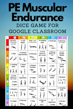 the pe muscular endurance game for google classroom is shown in black and white