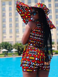 African Swimwear, Two Piece Outfits Shorts, Two Piece Shorts, Two Piece Shorts Set, Chiffon Cover Up, Stretchy Shorts, African Inspired Clothing