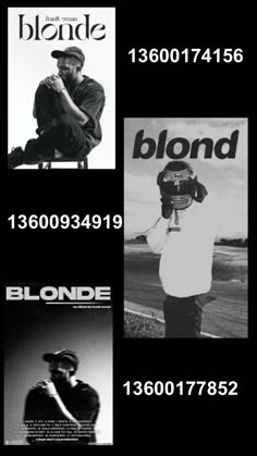 three different black and white posters with the same person