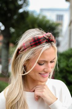 The Precious Energy Plaid Knotted Headband will become a beloved accessory that you'll reach for again and again! This adorable headband is designed with a soft knit material in a plaid print with a knot detail on the top. Whether you wear it with your favorite little black dress or a classic ribbed bodysuit with denim, either way you're bound to look darling! Available in 2 colors. Soft Knit Material Plaid Print Knot Detail One Size | Width 5" Top Knot Headband, Knotted Headband, Cute Headbands, Ribbed Bodysuit, Knot Headband, Plaid Print, Knitting Materials, Soft Knits, Knot