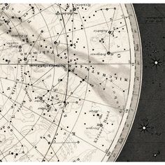 an old map with stars on it and the names of all planets in black and white