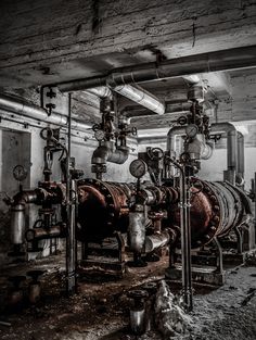 pipes and valves in an old industrial building