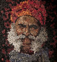 an image of a man made out of bottle caps