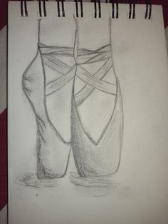 a pencil drawing of two ballet shoes