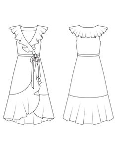 two dresses with ruffles on the shoulders