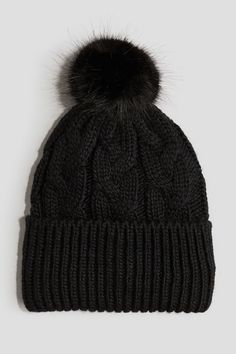 Soft  cable-knit beanie with a pompom. Ribbed  foldover cuff. Cute Winter Hat, Cute Winter Hats, Pompom Beanie, Active Swimwear, Sportswear Trends, H&m Shoes, Baby Trend, Kids Outerwear