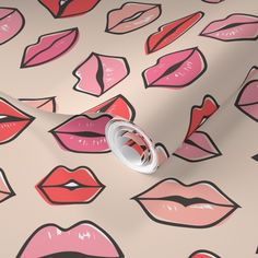 a wallpaper with pink and red lipstick on it's face, including the lips