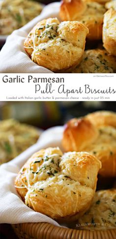 garlic parmesan pull apart biscuits in a basket