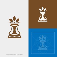 a chess piece with leaves on the top and bottom, in three different color variations