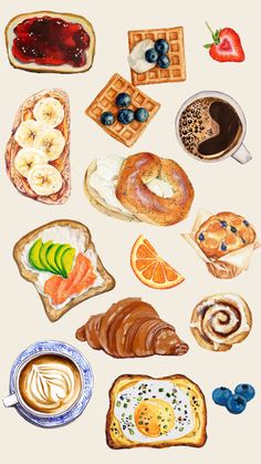 a painting of different types of food and drinks