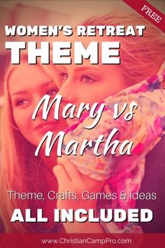 two women hugging each other with the words mary vs martha all included in red and white