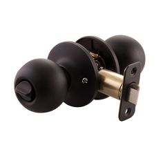 an image of a black door handle with two knobs on the front and side