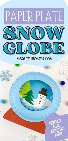 paper plate snow globe is shown with the title