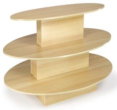 three tiered wooden display stand on white background