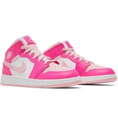 Nike Dunks Mid In Hot Pink Pink Tones. Barbie Pink. Kids Size 7 / Womans Size 9 Original In Box Pink Leather Basketball Shoes With Contrast Sole, Pink Low-top Basketball Shoes With Contrast Sole, Pink Mid-top Skate Shoes With Laces, Pink High-top Sneakers With Contrast Sole, Pink High-top Sneakers With Contrast Sole And Round Toe, Pink Round Toe Skate Shoes With Laces, Pink Leather Basketball Shoes With Laces, Pink Leather Basketball Shoes, Pink Leather Lace-up Basketball Shoes