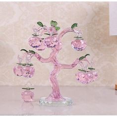 Pink Crystal Apple Tree-ToShay.org New Year Crafts, Crystal Apple, Swarovski Crystal Figurines, Glass Apple, Apple Home, Miniature Figurine, New Year's Crafts, Pink Apple, Crafts Gifts