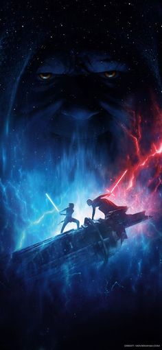 star wars the rise of sky walker poster with lightsabens and two people on a ship