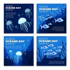 Flat world oceans day instagram posts collection Free Vector Flat World, Beneath The Sea, Ocean Photos, Oceans Of The World, Graphic Design Lessons, Childrens Crafts