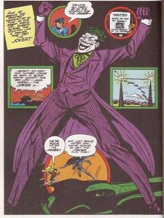 an old comic book with the joker in it's purple suit and green tie