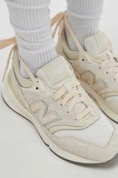 New Balance 997r Sneakers | Free People Trendy Womens Sneakers, Athletic Shoes Outfit, Tan Sneakers, Fall Sneakers, Beige Sneakers, Shoe Inspiration, Winter Sneakers, Aesthetic Shoes, New Balance Sneakers