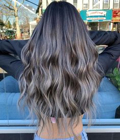 Silver Brown Highlights, Dark Brown Hair W Ash Highlights, Dark With Light Brown Highlights, Brunnet Hair With Ash Highlights, Dark Hair To Highlights, Ash Brown And Black Hair, Ash Blonde Highlights With Dark Roots, Ashy Brown With Platinum Highlights, Highlits Dark Brown Hair