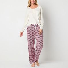 You'll love adding this Liz Claiborne women's 2-piece pajama set to your wind down routine. Made from a soft jersey cotton-blend, it includes a long-sleeve top with a henley neck and a chest slip pocket paired with patterned pants with an elastic-drawstring waistband. # Pieces In Set: 21st Piece Description: Top1st Piece Pockets: 1 Chest Slip Pocket(s)1st Piece Apparel Length: 25.5 Inches1st Piece Fabric: Jersey1st Piece Fiber Content: 57% Cotton, 38% Rayon, 5% Spandex1st Piece Care: Machine Was Wind Down Routine, Pajama Set White, Patterned Pants, Pajama Sets, Pants Pattern, Drawstring Waistband, Liz Claiborne, Women Long Sleeve, Pajama Set