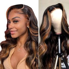 PRICES MAY VARY. Highlight Lace Front Wig Human Hair Material：100% Unprocessed Grade 10A Brazilian Virgin Human Hair, HD Transparent Lace, Clean, Healthy, Soft and Bouncy, Natural, Tangle free, No Shedding, Full and Thick. Ombre Lace Front Wig Human Hair Texture: Highlight 1B/30 Body Wave Lace Front Wigs Human Hair 180% Density Glueless Transparent Lace Frontal Wigs Pre Plucked with Baby Hair Natural Hairline, Hair Knots are Very Small and Can be Bleached: Most Fashion Popular Style, Can be Dyed Highlight Lace Front Wig, Hair Color Images, Body Lace, Dunner Wordend Haar, Best Hair Dye, Ombre Lace Front, Blonde Lace Front Wigs, Cheap Human Hair, Wig Human Hair