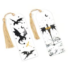 two bookmarks with bats and stars on them