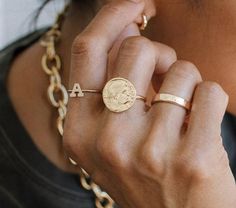 Stackable Rings Gold, Rings Thick, Thick Gold Chain Necklace, Thick Gold Ring, Gold Coin Ring, Gold Stacking Rings, Thick Gold Chain, Hammered Gold Ring, Thick Chain Necklace