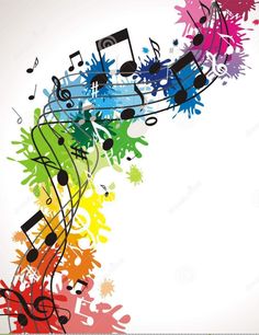 an abstract music background with musical notes and paint splatters stock photo - image