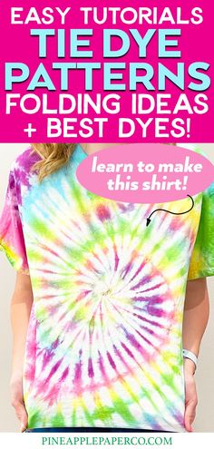 a woman wearing a tie - dye t - shirt with the text, learn to make this