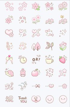 some pink stickers with flowers and hearts on them