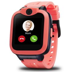 a child's smart watch with an image of a woman on the screen