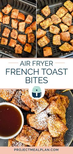 air fryer french toast bites on a grill with dipping sauce