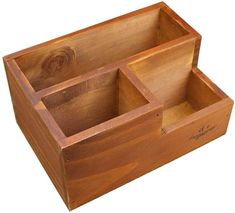 an empty wooden box with two compartments