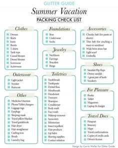 the summer vacation packing check list