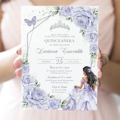 Lilac Purple and Silver Quinceañera Invitation, EDITABLE 15th Birthday Party Template, Lavender Mis Quince Anos Tiara, Instant Download Q102 ⭐ DEMO - try before you buy ➥ Try it right now! Just copy and paste this demo link into your web browser (CORJL works best in PC or Mac) https://www.corjl.com/d/L20H8 ⭐ IT'S A MATCH! ➥ Click this link for all the matching items! https://www.etsy.com/shop/DahliaPaperBoutique?search_query=quinceañera This beautiful invite template is the perfect way to invite Quince Invitations Purple, Purple Quince Invitations, Quince Invites, Lavender Invitation, Lavender Quinceanera, Birthday Party Template, Lavender Quince, Invitations Quinceanera, Purple Quince