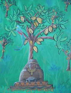 a painting of a tree with fruit growing out of it