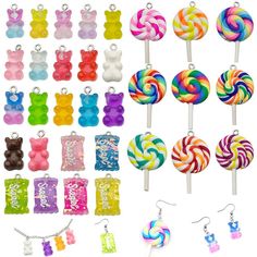 PRICES MAY VARY. Quantity and Size: You will receive 32 colorful candy pendant charms in this package, including 17 Bear DIY candy pendants, approximate size. 21.8 x 11mm, 9 lollipop shaped polymer clay amulets, approx. Length 48-56 mm, width 27-29 mm, thickness 7-10 mm, hole diameter 2 mm, 6 candy pendants. 25x14mm, enough quantity for you to use in different jobs. Lovely shape: featuring with lovely candy, lollipop and bear shape, these candy pendant charms are sure to win your preference, ele Cheap Multicolor Charms For Jewelry Making, Charms For Earrings, Lolly Necklace, Candy Charms, Polymer Clay Resin, Bear Shape, Keychain Necklace, Jewelry Charms, Diy Candy